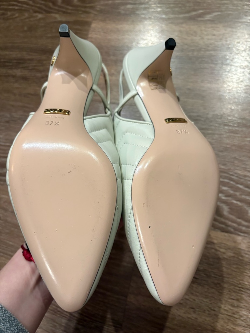 Gucci Matelasse Chevron Charlotte White Leather Slingback shoes Size 37.5 - Picture 5 of 9